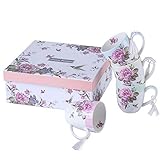 London Boutique | Tee- und Kaffeetassen-Set aus Keramik und Porzellan | Vogel-, Rosen- und Schmetterlingsmotiv | Shabby-Chic-Design | in einer Geschenkbox geliefert | 330 