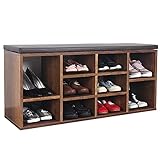 RICOO WM033-EC-B Schuhregal 104x49x30 cm Holz Eiche Braun Sitzbank mit Stauraum Schuhschrank mit Sitzkissen Schuhbank für Flur Schuhablag