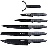 alpina 6 teiliges Messer-Set Brot, Fleisch, Allzweck, Schäler und Santoku-Messer - Inklusive Sparschäler - Ideal für die Profiküche und auch semiprofessionelle Kü