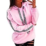 UJUNAOR Neu Frühling Damen Einfarbig Lose Langarm-Sweatshirt mit Kapuze(Rosa,CN 3XL)