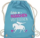 Shirtracer Pferde Geschenk und Reiten Zubehör - Echte Mädchen voltigieren - Unisize - Hellblau - turnbeutel voltigieren - WM110 - Turnbeutel und Stoffbeutel aus Baumw