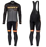 BeIM Herren Langarm Radsportanzüge Radtrikot Set Radfahren Kleidung Langärmeliges Fahrradtrikot mit Thermofleecefutter Radhose mit Sitzpolster für Herbst/Winter (Scott-Orange, 2XL)