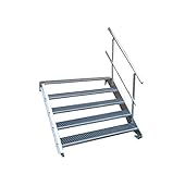 5 Stufen Stahltreppe mit einseitigem Geländer/Breite 60cm Geschosshöhe 70-105cm / Robuste Außentreppe/Wangentreppe/Stabile Industrietreppe für den Außenbereich/Inklusive Zubehö