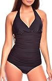 Octopus Figuroptimizer! Soft Cups Badeanzug/Tankini mit Wow Effekt! Flacher Bauch! Cut Out! Verschiedene Designs f4307 Farbe: Schwarz, Gr. 42