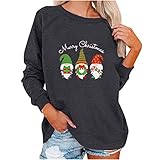 Komiseup Weihnachten Sweatshirt Damen Pullover Rundhals Langarmshirt Zwerg Bedrucktes Oberteil Tops Herbst Freizeit T-Shirts Bluse Casual Lose Christmas GNOME Drucken Pulli Ob