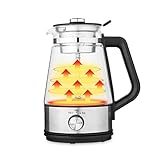 Glas Wasserkocher, mit Temperatureinstellung und Teesieb Teekocher - Einstellbare Temperaturen Grad - 1,0 Liter - Kalkfilter, Abschaltautomatik - Warmhaltefunk