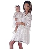 Wide.ling Mutter Tochter Kleid, Mama & ich Damen Baby Mädchen Langarm Lace Match Tochter Familie Kleid Herbst Blumen Spitze Strandkleid Minikleid (Mutter, XL)