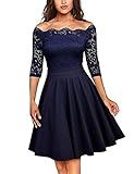 VILOREE 50s Rockabilly Retro Damen Kleider Halbarme Swing Cocktailkleider Party Abschlussball Navy M