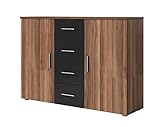 Furniture24 Kommode Vera - 26, Sideboard mit 4 Schubladen und 2 Türen (Nußbaum Rot/Schwarz)