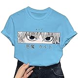 Yokbeer Hunter X Hunter Tshirt Sommer T-Shirt Casual Killua Shirt Anime 3D Druck Oberteile Basic Shirt Kurzarm Tops für Damen Teenager Mädchen Freizeit Oberteile (Color : Blue, Size : 3XL)