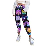 Dasongff Damen Sweatpants Lang Sommerhose Casual Hosen Workout Gym Jogginghose Freizeithose Boyfriend Blumenprint Hose Mehrfarbig Baggy Sporthose mit Tunnelzug