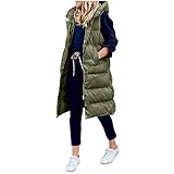 Copelsie Mantel Damen beige, Winterjacke Damen lang, Daunenweste Damen Lang Winterjacke Daunenjacke Warm Weste Jacke mit Kapuze Steppjacke Wintermantel Casual D