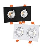 yywl Downlight Doppel dimmbare LED-COB-Scheinwerfer Deckenleuchte AC85-265V 7W 10W 12W 15W 20w 30w 40w Aluminium Einbauleuchten Led Spot-Licht (Emitting Color : Warm White, Wattage : 2x7w Black)