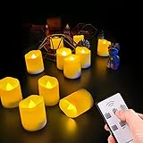 Teelichtkerzen mit flackernder Flamme, 12 Stück LED-Teelichter, Wachs, tropfenförmig, batteriebetrieben, geruchlos, LED-Kerzen (warmweißer Timer, 6 Stück)