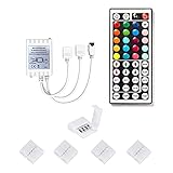 YVV RGB-Controller mit 44 Tasten, LED-Lichtstreifen, kabellos, 2 Anschlüsse, SMD 5050 RGB-LED-Lichtstreifen, 5 Packungen 4-polige RGB-LED-Lichtleisten-Anschlüsse (Infrarot)