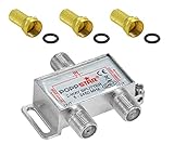 Poppstar Sat-Verteiler Antennenverteiler Splitter Umschalter 2-Fach inkl. F-Stecker (analog/digital/BK/unicable/HD/4K tauglich) für TV,Antenne,Satellit,Kabel,Fernseher,Radio,LNB