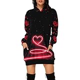 Valentinstagkleid Damen Hoodie Kleid Lange Ärmel Pullover mit Kapuze Valentinstag Druck Strickkleid Slim Fit Valentinstagpullover Casual Mode Pulloverkleid Freizeitkleid Bequem Weich Partyk