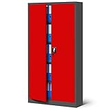 Jan Nowak Büroschrank C001 Aktenschrank Lagerschrank Mehrzweckschrank Metallschrank 4 Fachböden Pulverbeschichtung Stahlblech 185 cm x 90 cm x 40 cm (anthrazit/rot-2)