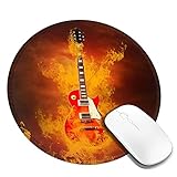 Gitarre in Flammen Mauspad Rundes Gaming-Mauspad Personalisierte Kunstdruck-Mausmatte für Computer Laptop & PC für Schreibtisch O