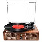 Vinyl Plattenspieler Bluetooth Plattenspieler mit eingebauten Lautsprechern und USB Riemenantrieb Vintage Phonograph Plattenspieler 3 Geschwindigkeiten für Unterhaltung und Heimdek