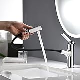 Lonheo Waschtischarmatur mit herausziehbarer Brause zum Haarewaschen, Chrom Wasserhahn Bad Armatur für Waschbeck