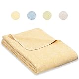 RIEMA® NEU! weiche Baumwolldecke mit Fischgrätmuster – Bio Kuscheldecke (KBA) für Sofa oder Bett in gelb mit Oeko-TEX Zertifikat – kuschelige Decke Baumwolle Made in Germany – 140x200