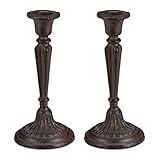 Relaxdays 2 x Kerzenständer einarmig, für Tafel- & Stabkerzen, Kerzenleuchter Vintage, Kerzenhalter Gusseisen, HxD 19 x 9cm, b