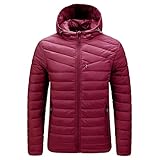 Daunenjacke Herren Leichte Packbar Puffer Down Hoody Jacke Winter Warm Hooded Quilted Steppjacke Winterjacke Winddichter Wasserdicht Übergangsjacke mit Kapuze (Wein,XXXXL)