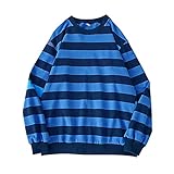 Overdose Unisex Tops Herbst Streetwear Mode Streifen Oberteile Paare Bluse Langarm Tee Couples Hemd Casual Longshirts 2021 Neu Bekleidung Tunika für Women Boy(Blau,M)