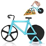 Pizzaschneider Fahrrad Pizzaschneider Doppel Edelstahl Schneidrad mit Ständer (Blau)