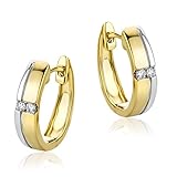 Orovi Damen Ohrringe Bicolor Gelbgold und Weißgold 0.06 Ct Diamant Creolen 14 Karat (585) Gold und Diamanten B