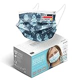 HARD 50x Kinder XMAS Medizinischer Mundschutz, Made in Germany, TYP IIR OP-Maske, CE zertifiziert EN14683 99,78% BFE 3-lagig, MNS Weihnachten, Einweg-Gesichtsmasken - Christmas Blue ÖKO-TEX