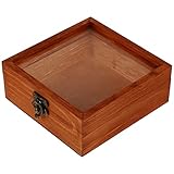 TOPBATHY Schmuckkästchen aus Holz mit Glasoberfläche: Naturholz, quadratisch, Andenkenbox mit Deckel für Schmucksachen, Halsketten, Armb