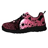 HUGS IDEA Damen Sugar Floral Skull Sneakers Leichte Flexible Laufschuhe, Rot - Punk-Totenkopf 3 - Größe: 43 EU