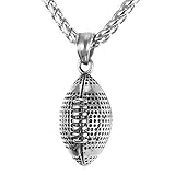 YABEME Herren Edelstahl Halskette, 18 Karat Vergoldet American Football Ball Anhänger Spiga Kette, Athlet Sport Fan Geschenk Schmuck,Silb