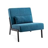 Mingone Relaxsessel mit Rückenkissen Gepolsterter Einzelsofa Metallrahmen Leinen Weicher Sitz Eleganter Retro-Stuhl für Wohnzimmer Empfang Cafe (Blau, 65 x 61,5 x 68,5 cm)