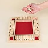 HshDUti Shut The Box Wooden Classic 4-Spieler Würfel Brettspiel Pub Weihnachten Tischspielzeug Board Spielzeug für Kinder Erwachsene Zahlen Lernen Strategie Risiko 2-4 Spieler R