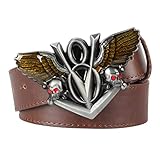 DTKJ Herrengürtel Scarbuckle Skelett Schnalle Ledergürtel Punk Dekoration Schwermetall Gothic Gürtel Geisterkopf (Gürtel Länge:115 cm, Farbe: Gold Totenkopf-Brawn Gürtel)