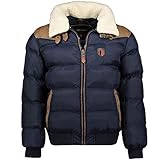 Geographical Norway Abramovitch Men Distribrands - Herren Warme Jacke Gewebe - Dicken Mantel Kapuze Outdoor Pelzmantel - Winterjacke Jacken Outdoor Perfekt Ourdoorjacke (Marineblau S)