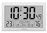 Technoline WS8016 WS 8016 Funk-Wand-Uhr mit Temperaturanzeige, Kuststoff, silber, 225 x 143 x 24