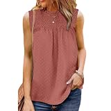 NIUYAN Damen-Tanktop mit V-Ausschnitt, gerippt, ärmellos Shirts, leger, lockerer Knopfverschluss Strick-T-Shirts Kurzarm Shirt T-Shirt Sommer Kurzarmshirt Oberteil Bluse Damen-T-S