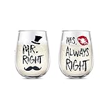 Mr Right Und Mrs Always Right weingläser set, hochzeitsgeschenke für brautpaar, verlobungsgeschenk, hochzeit geschenk, hochzeit paare, Stemless Weinglas Set Tassen,hochzeitstag