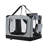 Sam´s Pet Hundetransportbox Lassie M (grau) faltbar - 42 x 60 x 44 cm - Hundebox mit Decke, Tasche & Griffen – Stoff Kleintiertasche für H