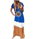 UOCUFY Damen Kleider elegant,Maxikleid Damen Sommerkleid Boho Tupfenmuster Kurzarm V-Ausschnitt Kleider Lang Strandkleid Böhmisch Kleid Ballkleider Abendkleider Cocktailk