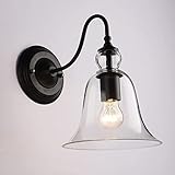 DTDD Industrielle Wandleuchte， Edison Vintage Wandleuchte， Kopfteilleuchte aus schwarzem Metall mit klarem Glockenglasschirm， Wohnzimmer Schlafzimmer B