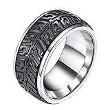 HIJONES Herren Mode Reifen Treten Gerillt Spinner Ring aus Edelstahl Silber Schwarz Größe 60