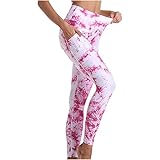 Damen Sport Leggings,Damen Batik bedruckte Yogahose mit hoher Taille und Tasche, High Waist Push Up Boom Booty Leggings mit Bauchkontrolle, Lange Sporthose Fitnesshose Yoga Leggings für Damen M