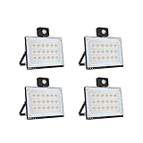 4 * 100W LED Strahler mit Bewegungsmelder Außen, 8000LM IP65 Wasserdicht Fluter, Außenstrahler 3000K Warmweiß Superhell Scheinwerfer, Ideale Aussenleuchte für Garten, Innenhöfe, Garage, H