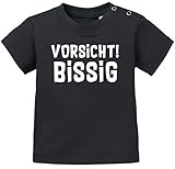 MoonWorks® Baby T-Shirt Kurzarm lustiger Spruch Vorsicht bissig witzige Geschenke Babyshirt Jungen Mädchen schwarz 80/86 (10-15 Monate)