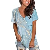 Damen Lose V Ausschnitt Kurzarm Kurzarm Sommer Oberteile Lose Bluse Frauen Tunika Blusen Damen Mode Bunt T-Shirt Oberteile Bedrucktes Oberteil Tops Pulli Basic Shirt Freizeit T-Shirts B